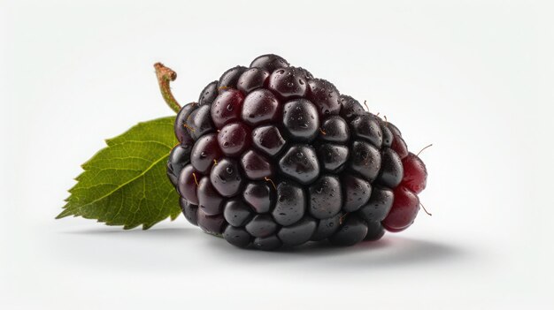 A close up of a blackberry on a white background