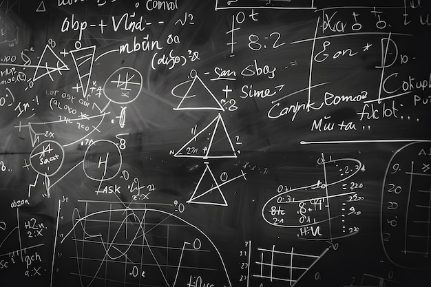 Photo close up of blackboard with mathematical formulas education concept