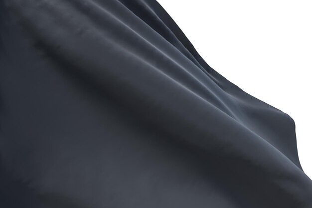 Close up of blank black flag on abstract light background 3D rendering mockup