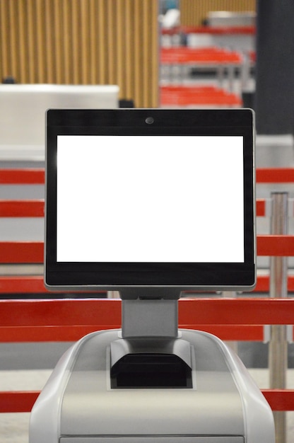 Photo close-up of blank computer monitor at airport