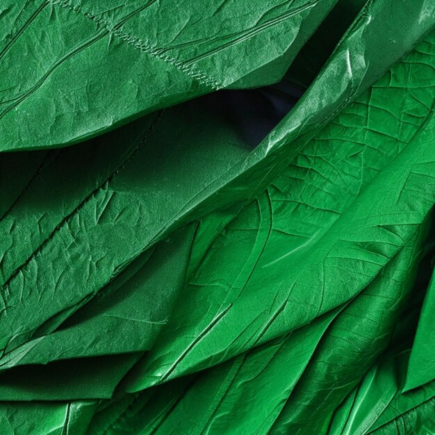 Close up of blank dark green crumpled and creased paper