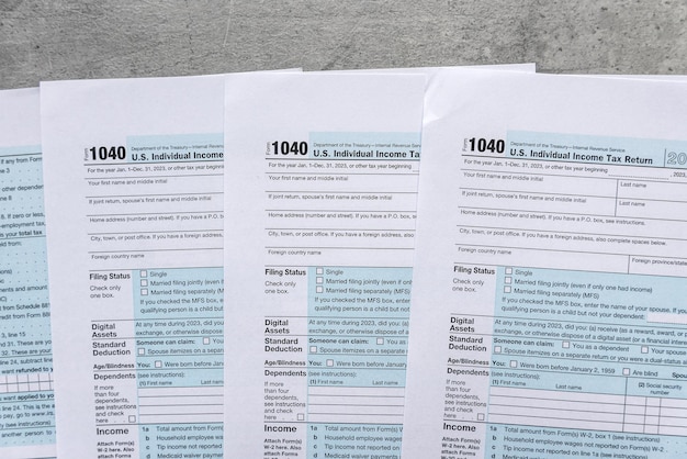 close up of blank income tax forms 1040