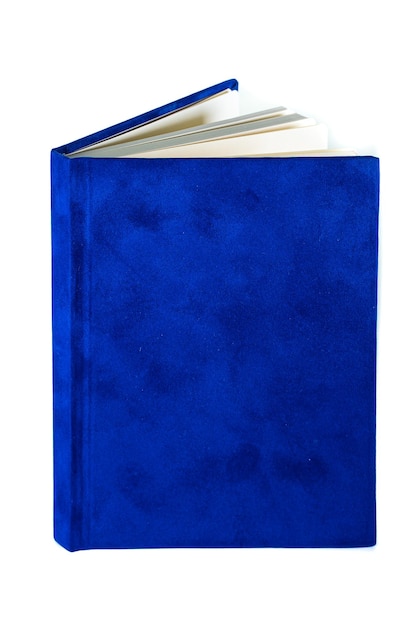 Close up of a blank velour fluffy notebook on white background with clipping path