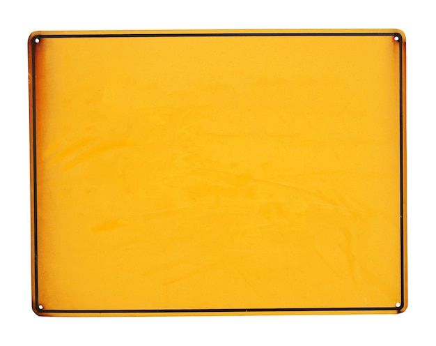 Photo close-up of blank yellow road sign against white background