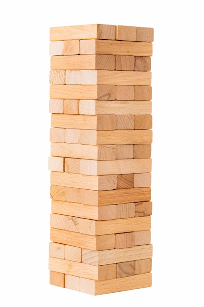 Close up blocks wood game isolated on white background