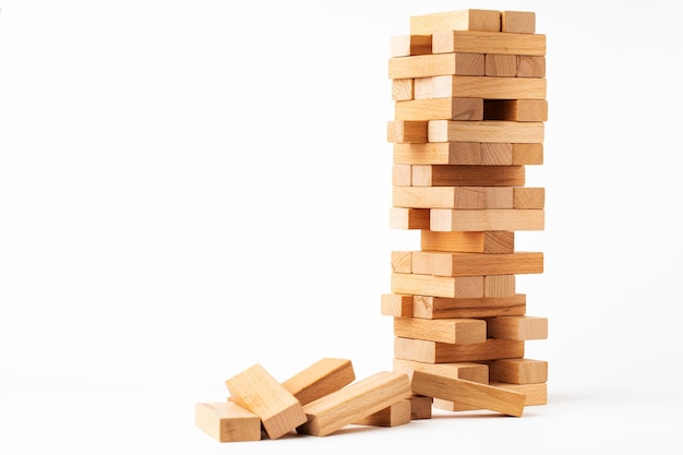 Close up blocks wood game isolated on white background