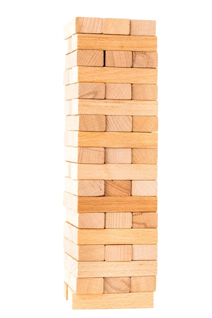 Close up blocks wood game isolated on white background