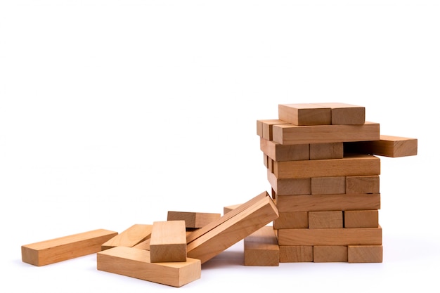 Close up blocks wood game isolated on white 