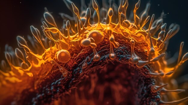 A close up of a blood cell with a red and orange color.