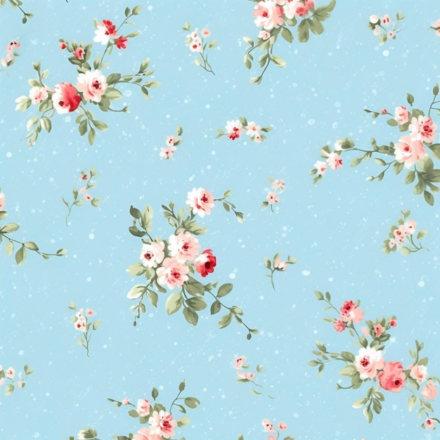 A close up of a blue background with a bunch of flowers generative ai