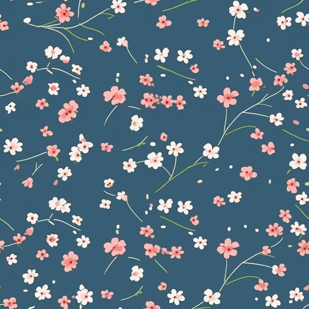 A close up of a blue background with a bunch of pink flowers generative ai