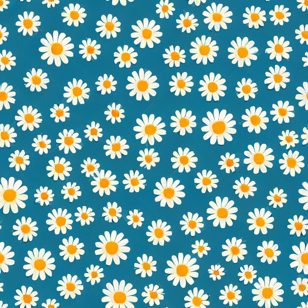 Photo a close up of a blue background with white and yellow daisies generative ai