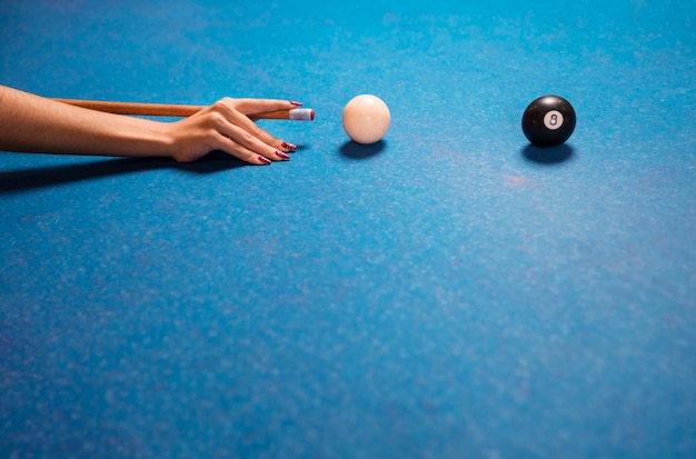 Close-up blue billiard table