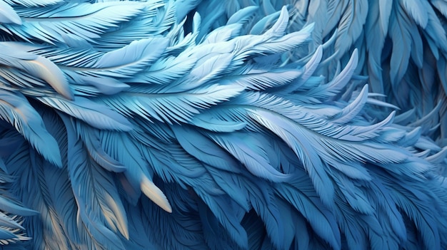 A close up of a blue bird's feathers