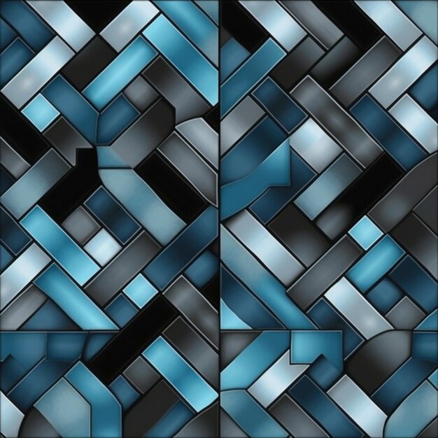 a close up of a blue and black tiled wall with a black background generative ai