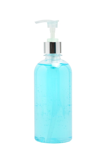 close-up of blue bottle against white background