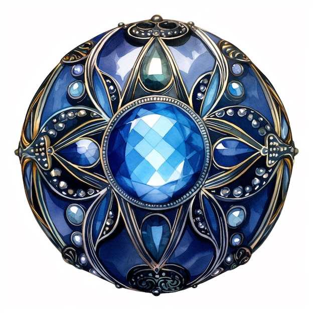 a close up of a blue brooch with a diamond in it generative ai