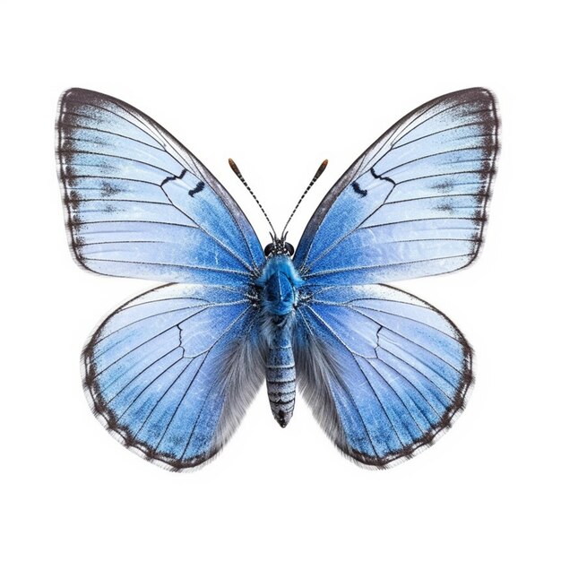 a close up of a blue butterfly on a white background generative ai