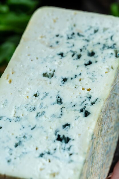 Close up formaggio blu roquefort gorgonzola o dorblu stilton prodotto lattiero-caseario a base di pecora di capra o latte di mucca roquefort, cambozola, ricetta alimentare