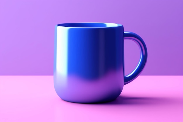 A close up of a blue coffee cup on a pink surface generative ai