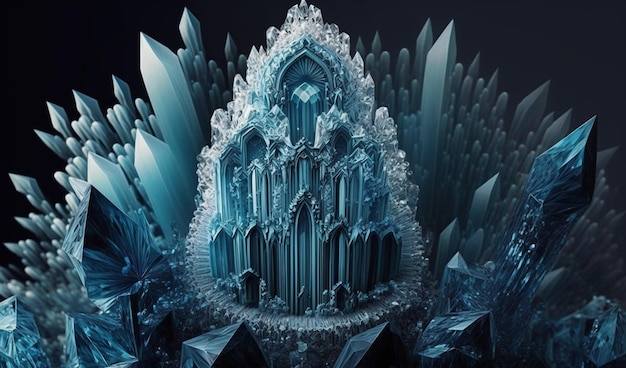 A close up of a blue crystal sculpture with a black background generative ai