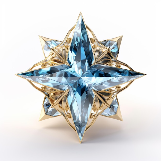 a close up of a blue crystal star on a white surface generative ai