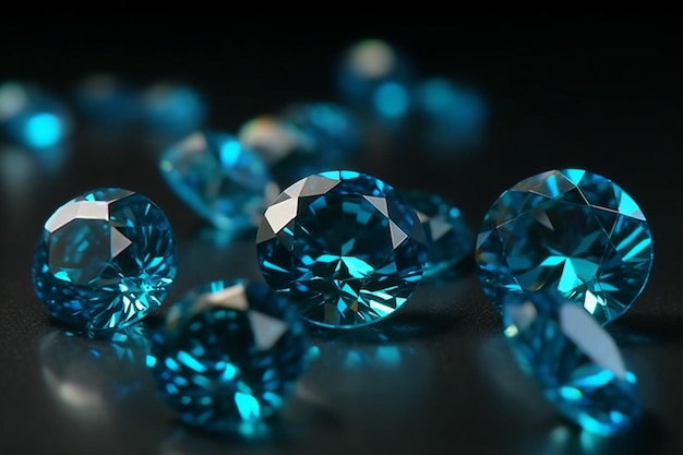 A close up of blue diamonds on a black background