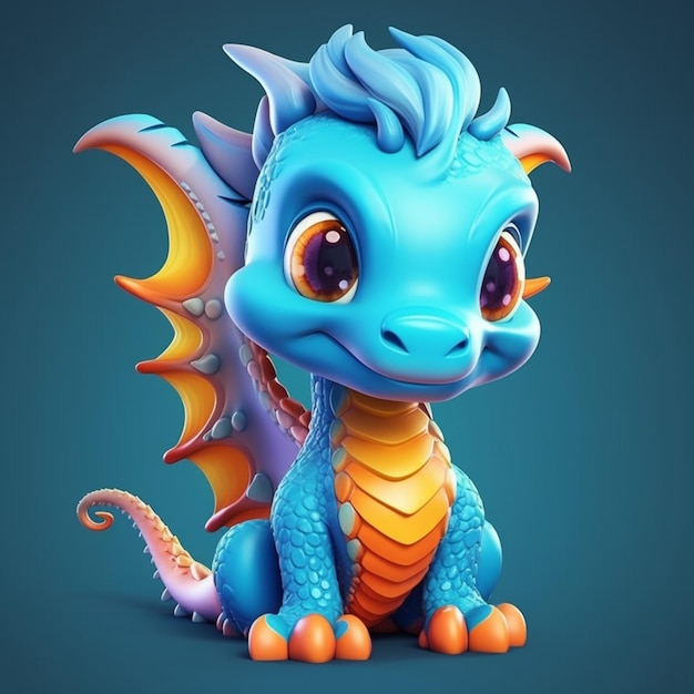 Photo a close up of a blue dragon with orange and yellow wings generative ai