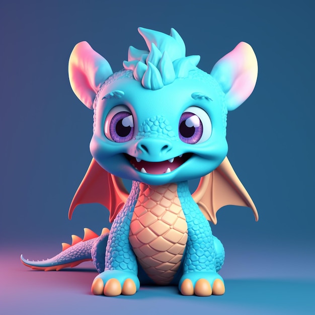 A close up of a blue dragon with a pink nose and tail generative ai