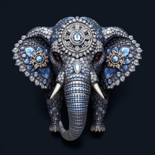 a close up of a blue elephant with a clock on its head generative ai