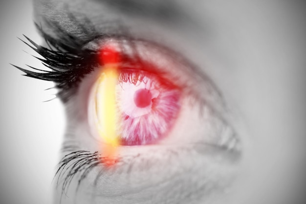 A close up of a blue eye being scanned