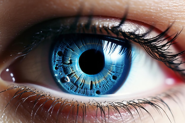 A close up of a blue eye smart contact lens