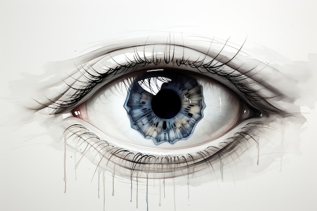 A close up of a blue eye with long eyelashes AI