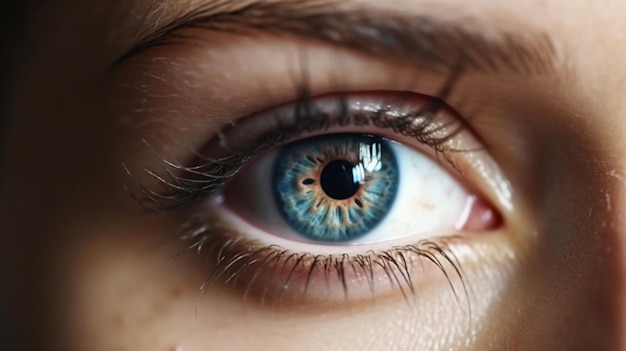 A close up of a blue eye with a tear on the eyegenerative ai