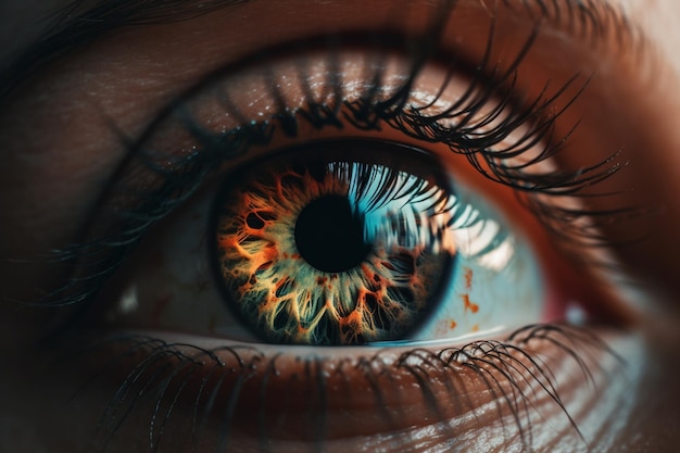 '눈'이라는 단어가 새겨진 파란 눈의 클로즈업