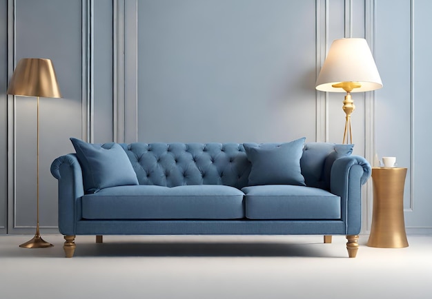 Close up of Blue fabric sofa on white background