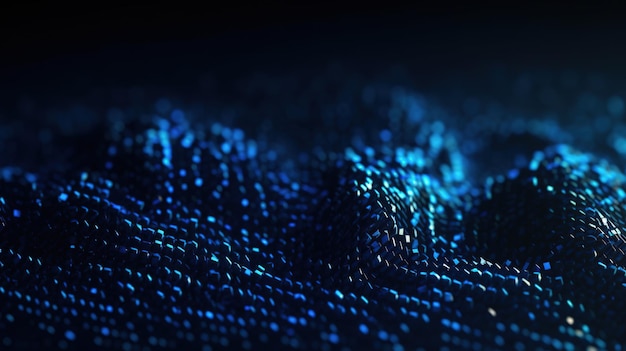 A close up of a blue fabric with a pattern of dots.