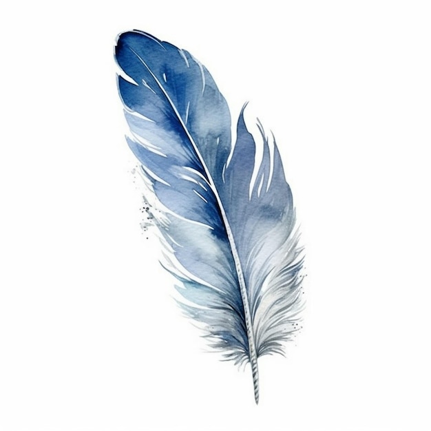 Близкое изображение синего перья на белом фоне