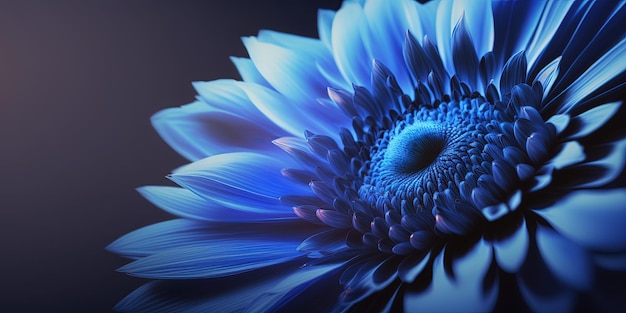 A close up of a blue flower on a black background generative AI