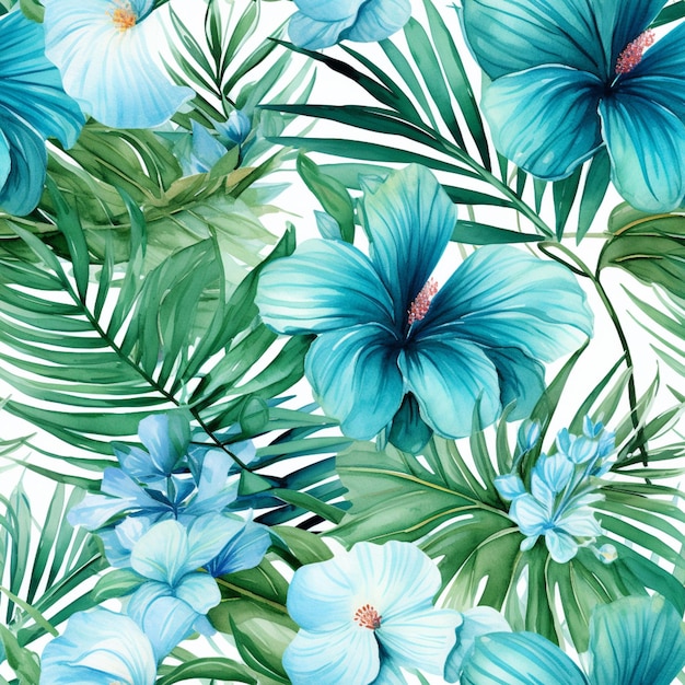 Photo a close up of a blue flower and green leaves on a white background generative ai