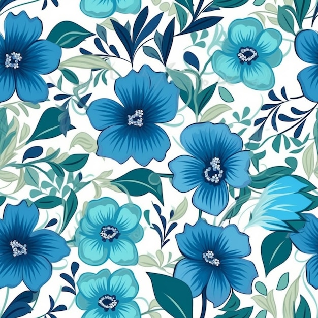 A close up of a blue flower pattern on a white background generative ai