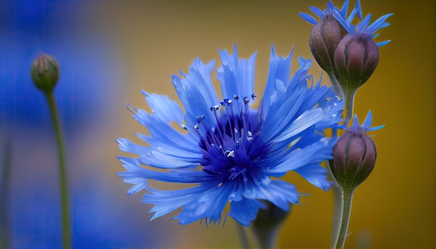 A close up of a blue flower with a blurry background generative AI