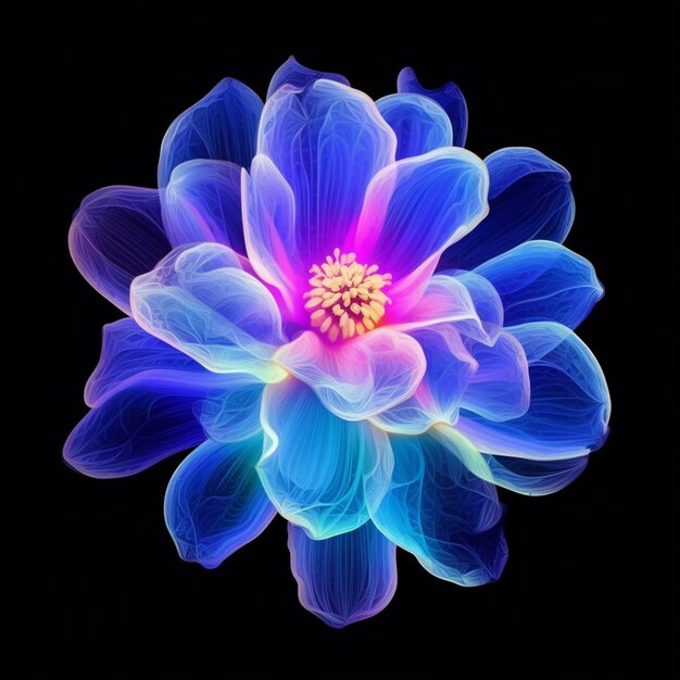 a close up of a blue flower with a pink center generative ai