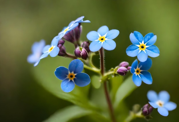 Photo a close up of a blue flower with a yellow center and blue flowers