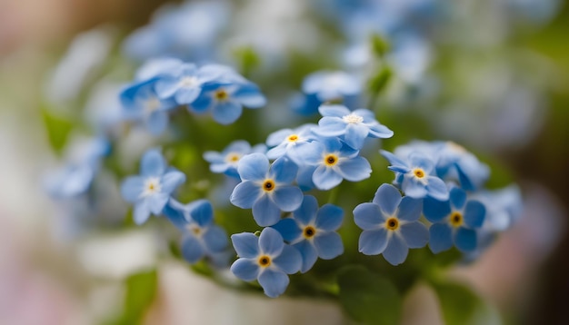 a close up of a blue flower with the yellow center