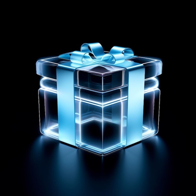 Крупный план синей подарочной коробки с бантом на вершине генеративного ай