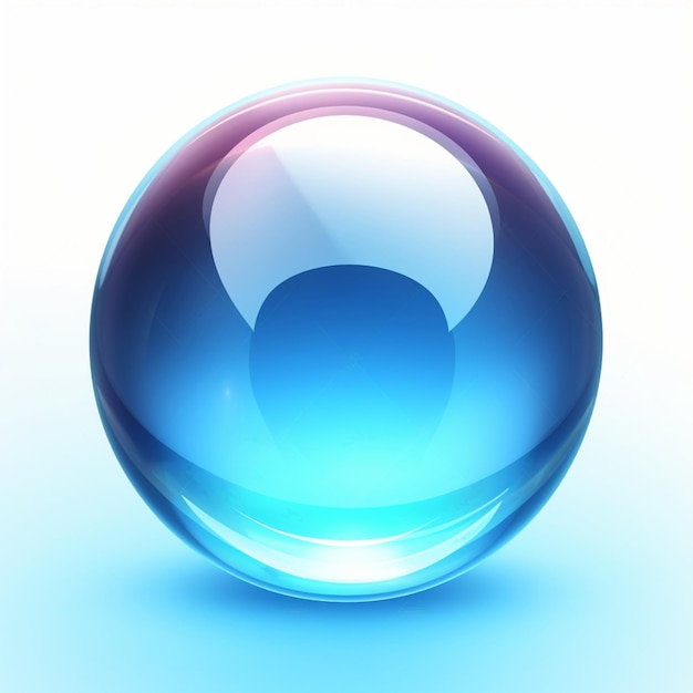 a close up of a blue glass ball on a white surface generative ai