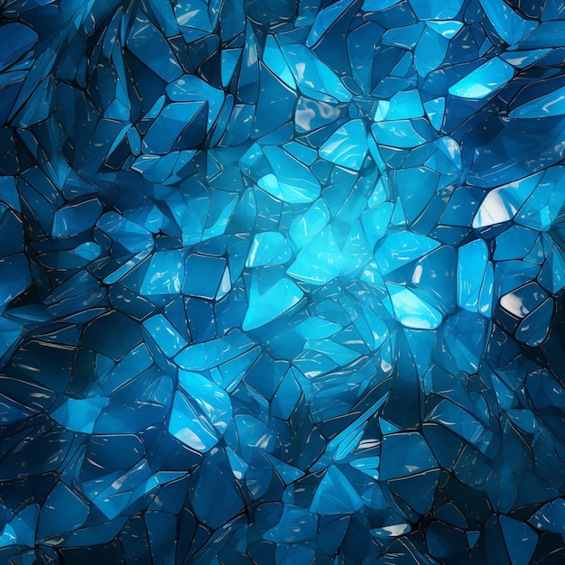 a close up of a blue glass wall with a light shining through it generative ai