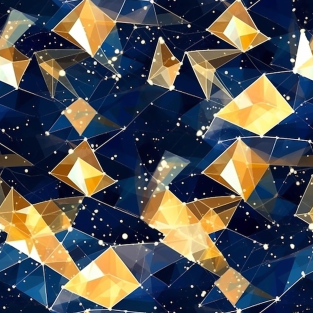 A close up of a blue and gold abstract background with stars generative ai