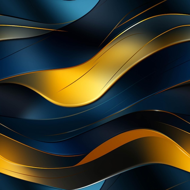 A close up of a blue and gold abstract background with waves generative ai